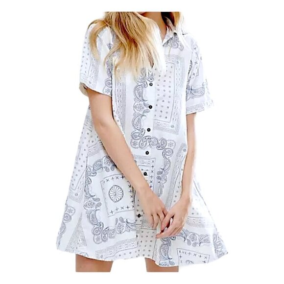 Current/Elliott ASOS Badass Bandana Rolled Sleeve Shirt Dress Button Down Small - Picture 1 of 7